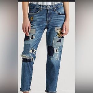 RALPH LAUREN WOMENS PATCHWORK RELAXED TAPERED ANKLE JEANS 2